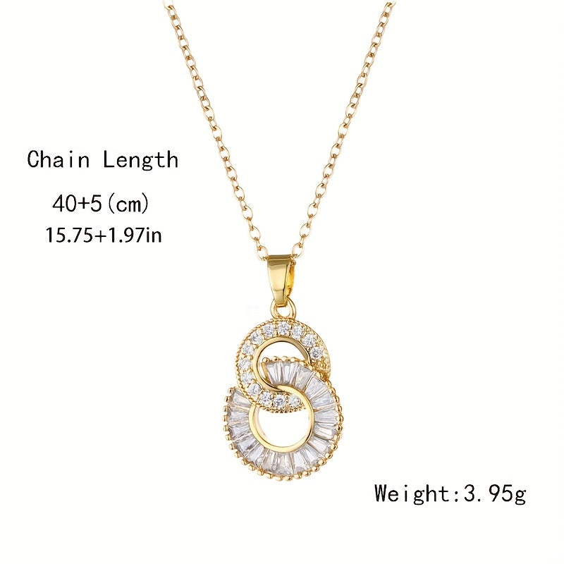 Sparkling Stainless Steel Crossover Circles Pendant Necklace - Luxurious Choker Charm Chain Jewelry for Women & Girls - Perfect Gift for Parties and Special Occasions