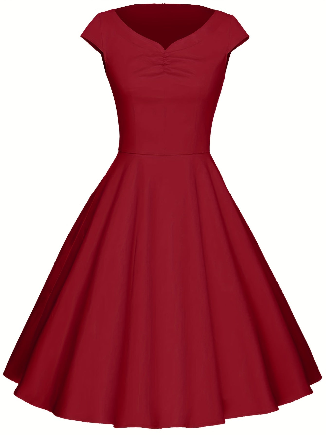 Vintage Short Sleeve Ruched Bridesmaid Dress - Fitted, Cotton, Micro Elasticity, Notched Collar, Solid Color - Hand Washable, Perfect for Wedding Party
