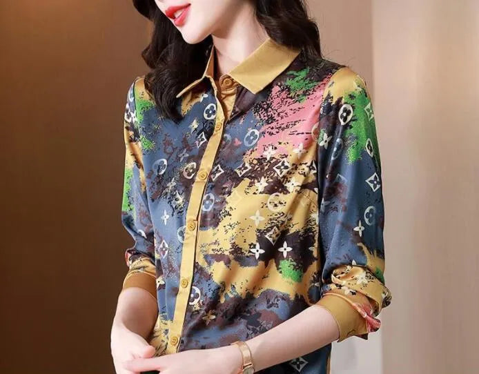 Designer Printed Black Shirts Women Runway Button Shirt Office Ladies Ribbon Bow Blouses Slim Fit Stylish Luxury Tops