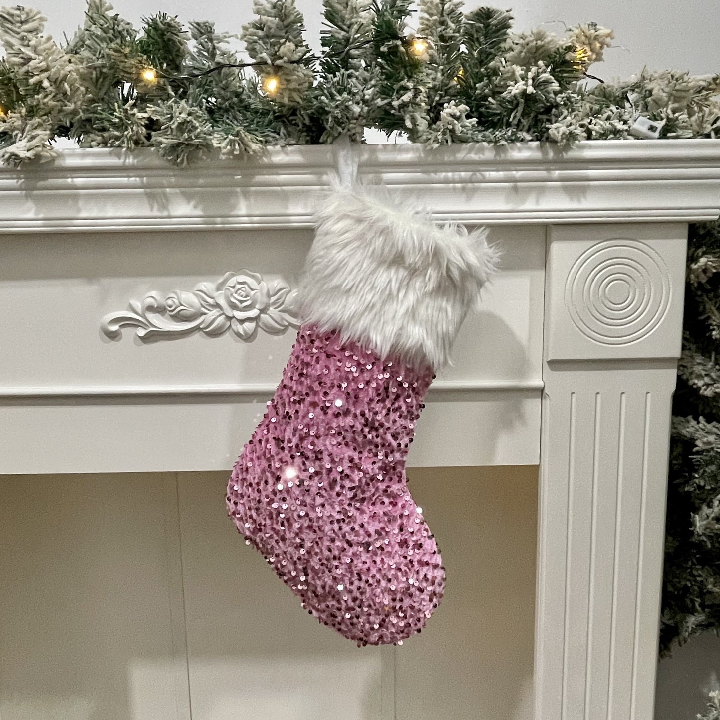 1pc Sparkling Sequin Plush Christmas Stocking - Vibrant Festive Tree Decoration, Party Supplies & Gift Bag with Luxurious Texture and Iridescent Shine