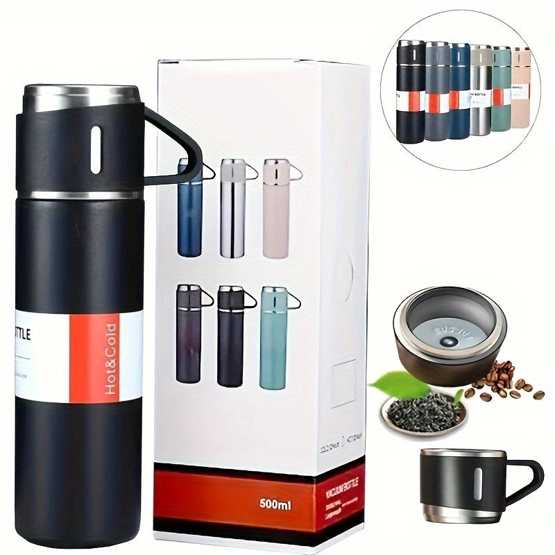 1pc/1 Set, Vacuum Flask, Stainless Steel Insulated Water Bottle With Extra 2 Lids, Travel Thermal Cups, For Hot And Cold Beverages, Summer Winter Drinkware, Gifts