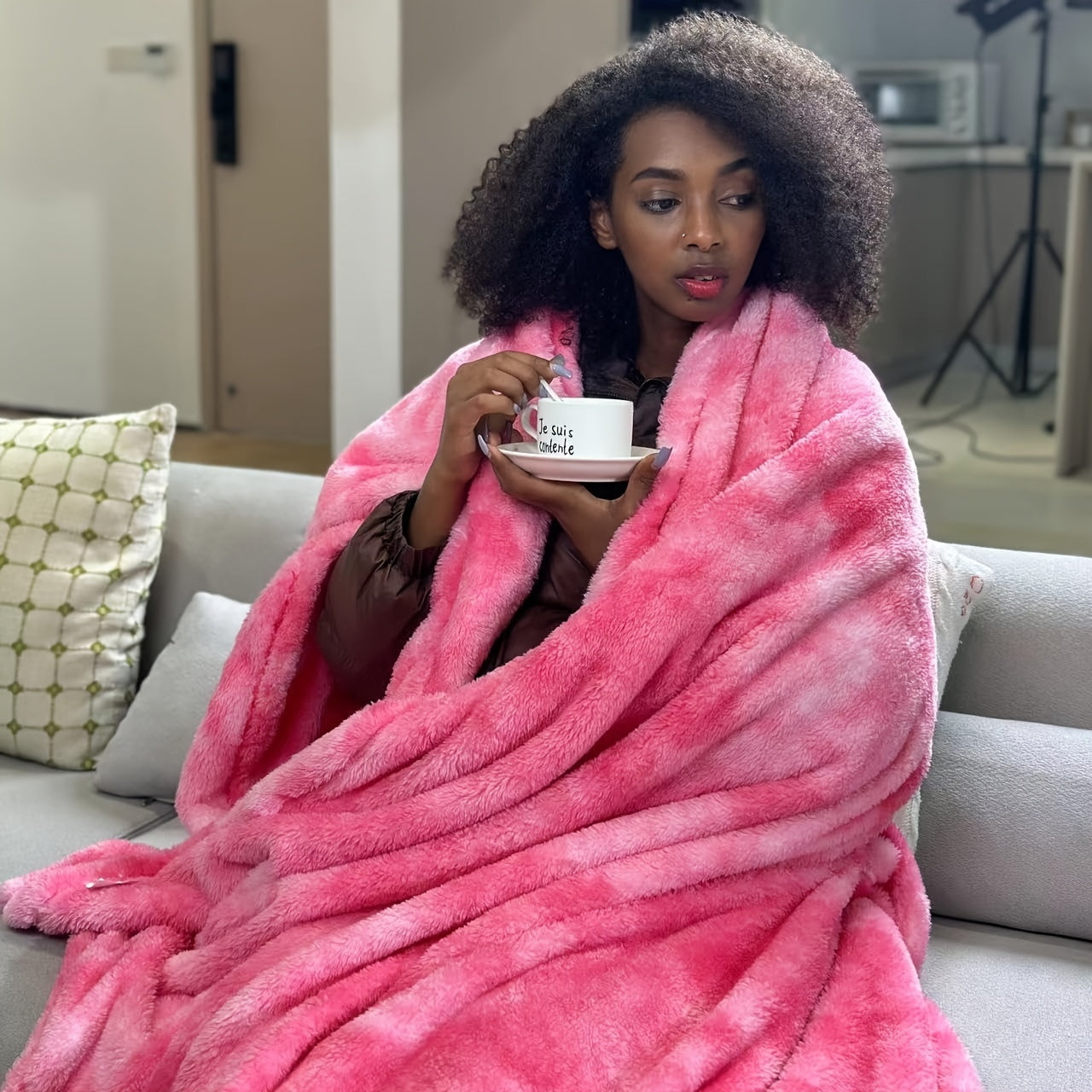 1pc Fleece Throw Blanket Cozy Soft Lightweight Throw Blankets Warm Plush Pink Purple Fall Blankets And Throws Couch Sofa Bed Blanket Bedding Boys Girls Adults