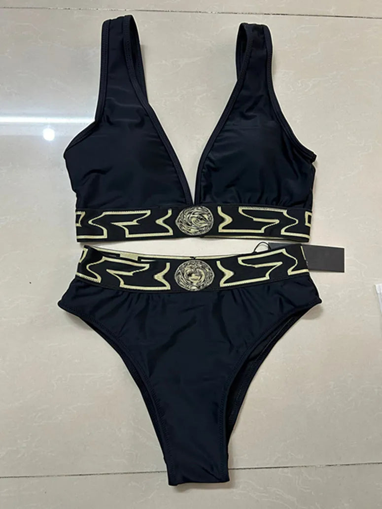 Women Black One Piece Swimwear Designer Padded Bikinis ss Summer Beach Swim Biquinis Letter Print Vacation Hot Spring Bathing Suit #3288