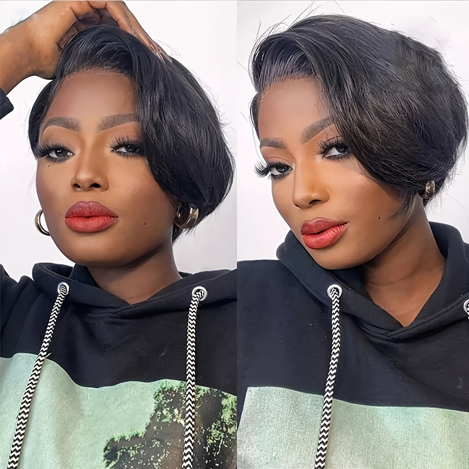 Brazilian Remy Human Hair Wigs 13x4 Lace Front Short Straight Wig Pixie Cut Bob Wig Straight Bob Human Hair Wigs For Women 180% Density 6 Inch 13x4 Lace Closure Wigs Human Hair