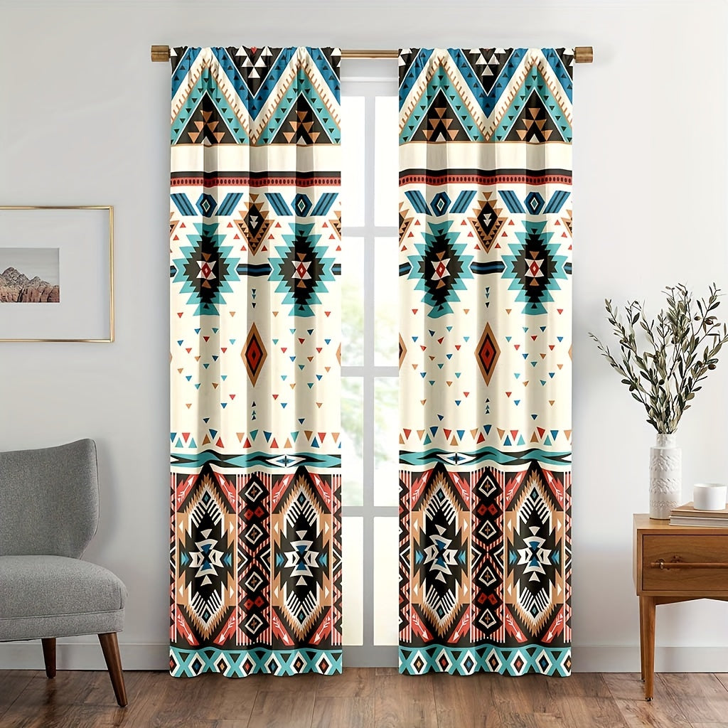 2-Panel Vintage Patterned Blackout Curtains - Boho Chic Rod Pocket Design for Bedroom, Office, Kitchen, Living Room, Study - Home Decor Essentials with Light Blocking Function