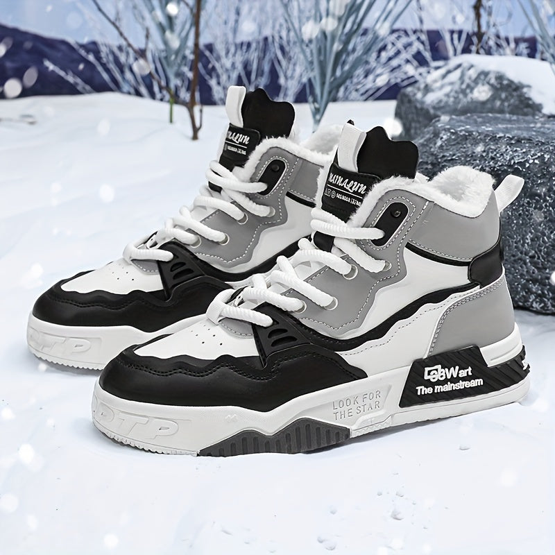MAINALUN Winter Snow Boots for Men and Women - Vintage Preppy Style Sports Snow Shoes - Solid Color Casual Lace-Up Short Boots with PU Upper, Fabric Inner, PVC Sole - Round Toe Warm Plush Lined