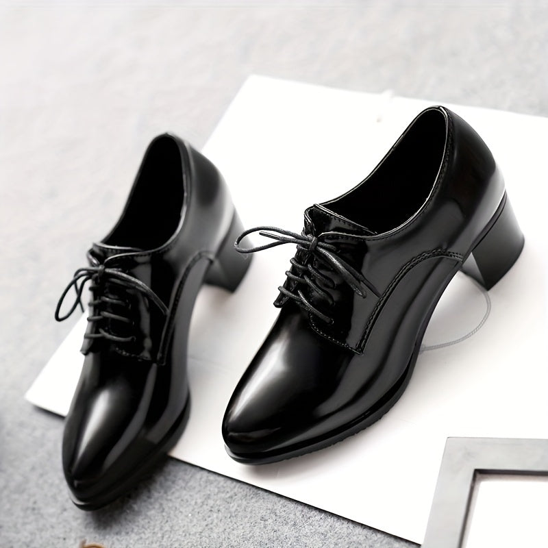 Stylish Womens Chunky Mid Heel Shoes - Pointed Toe, Lace Up, Faux Leather, Solid Color, Versatile Office Pumps for Fall Season