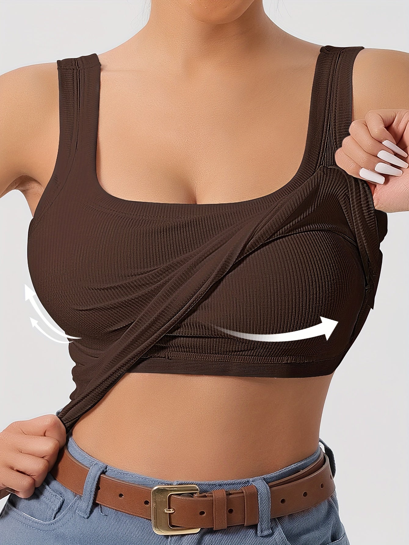 ZllKl Slim Solid Color Sports Tank Top With Detachable Chest Pad, Bottoming Vest T-shirt, Women's Clothing