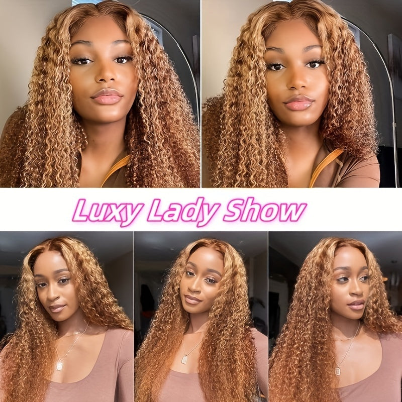 Ombre Honey Blonde Water wave 13x4 Lace Front Wig Human Hair Highlight Glueless Pre Plucked HD Lace Frontal Wigs 180% Density Curly Water Wave Wigs