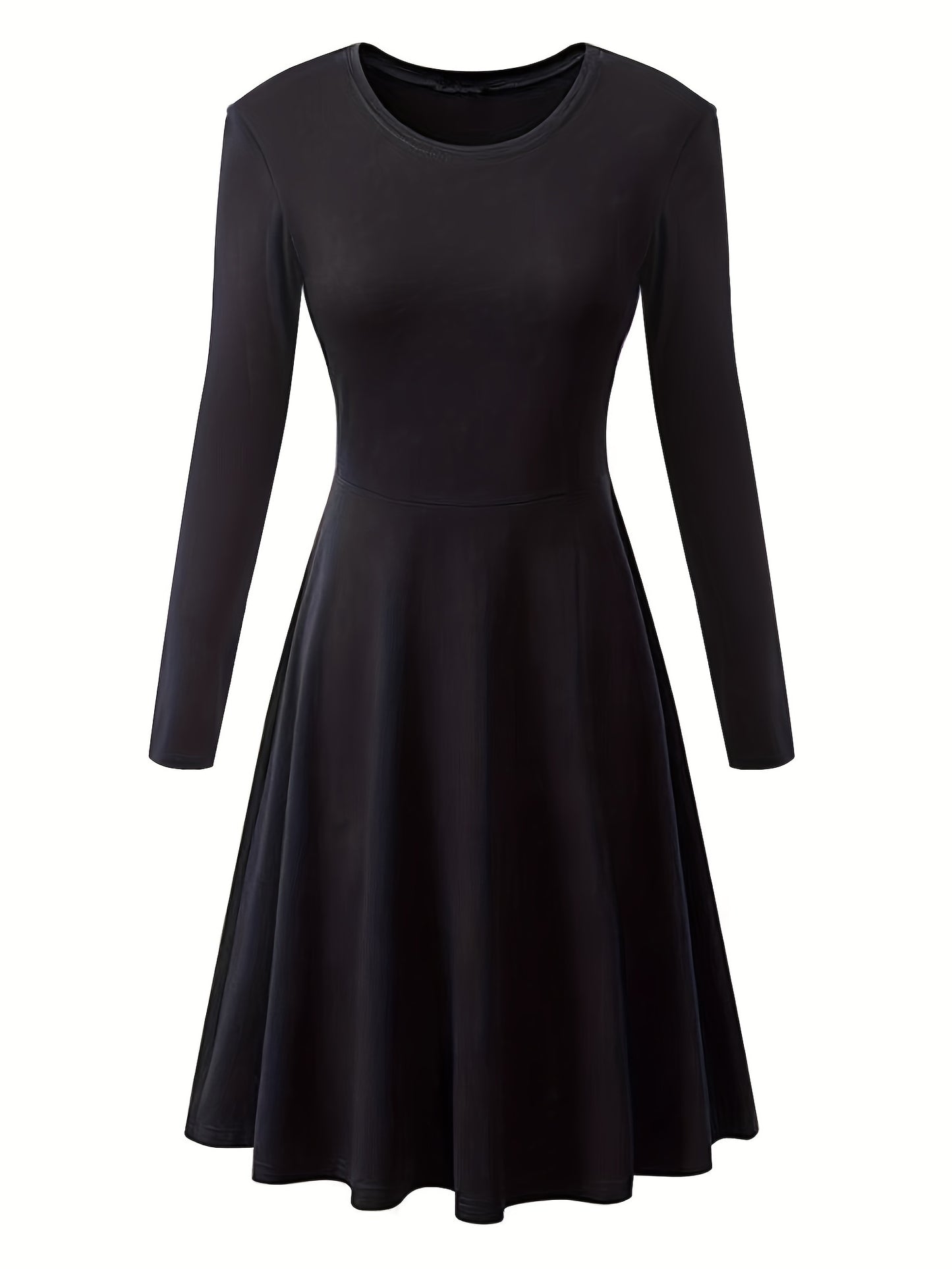 Flare Dress - Cozy Long Sleeves, Effortless Casual Style, Classic Crew Neck, Flattering A-line Silhouette - Perfect for Transitional Seasons, Spring and Fall, Designed Exclusively for Women