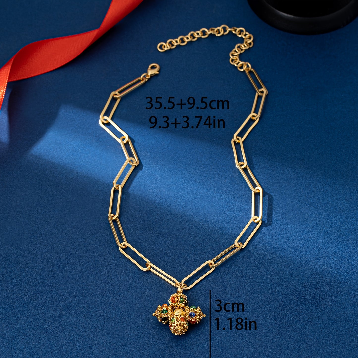 Colorful Cross Design Pendant Necklace Copper Alloy Clavicle Necklace For Women