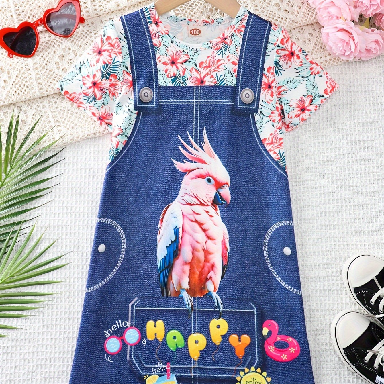 Girls Adorable 3D Elephant Print Striped Dress - Fashionable & Comfortable Crew Neck Summer Wear for Parties & Gifts