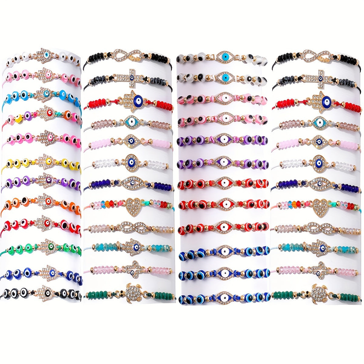 48 Pcs Lucky Evil Eye Jewelry Set - Mexican Hamsa Protection Bracelets & Anklets for Women, Girls & Boys - Stylish, Adjustable Charms, Perfect Gift Idea