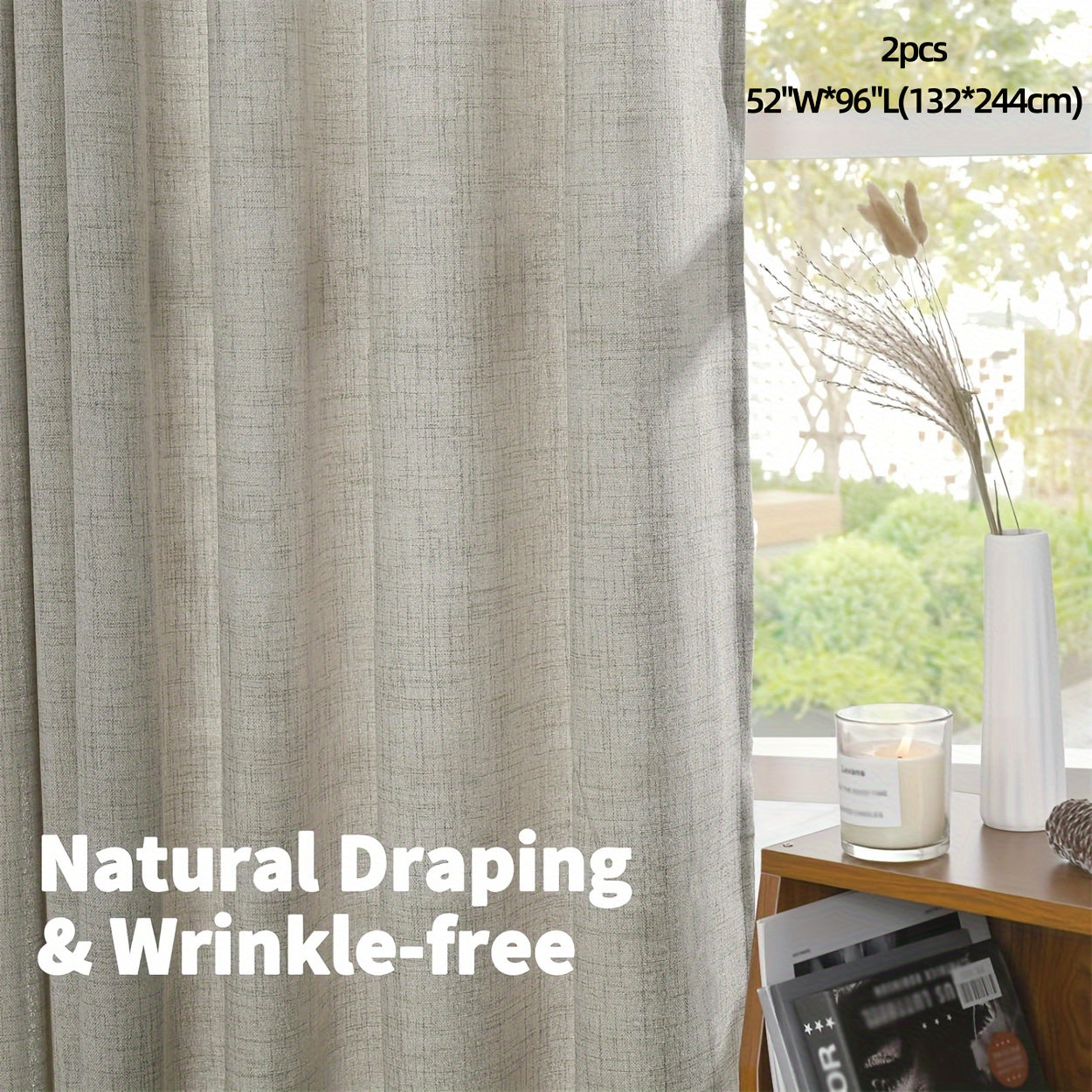 2pcs Grommet Top Curtains, Light Filtering Window Drapes, Window Treatments For Bedroom Living Room, Home Decoration, Room Decoration