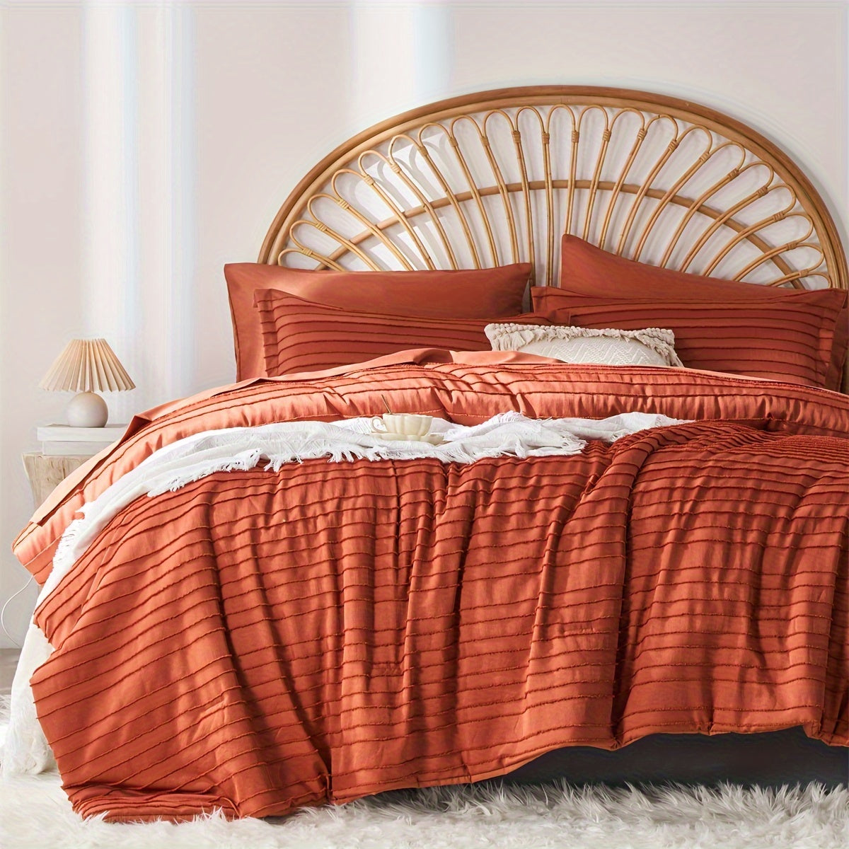7pcs Luxurious Vintage-Inspired Solid Color Quilt Bedding Set - Soft, Breathable, and Comfortable Tufted Design with Striped Pattern - Ideal for Room Decor and Cozy Sleeping Experience
