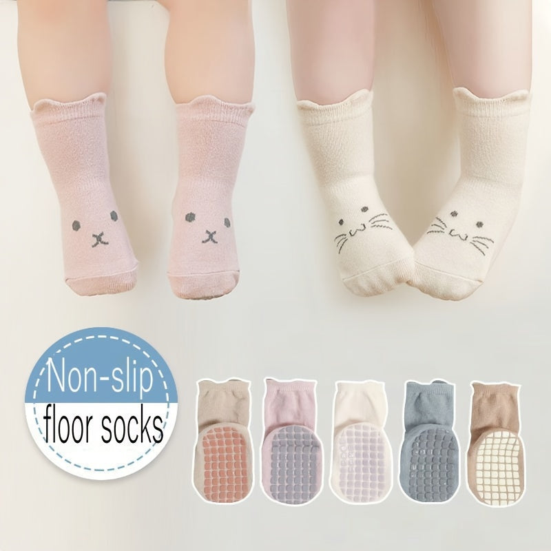 3 Pairs Of Baby Boy's Cute Animals Pattern Crew Socks With Good Grip, Comfy Breathable Thermal Socks, Winter & Autumn