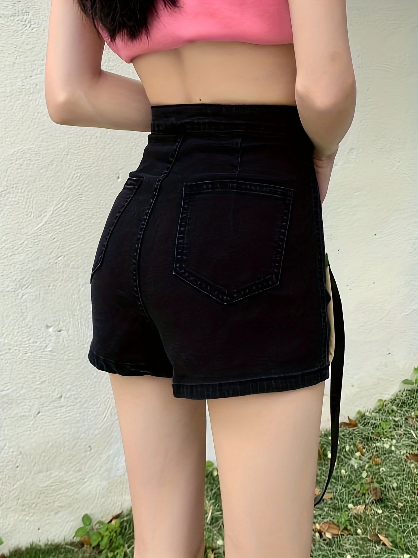 ZllKl High Waist Denim Shorts For Women, Slim Fit, Stretchy Shorts, Casual Style, Plain Black Color Jean Shorts