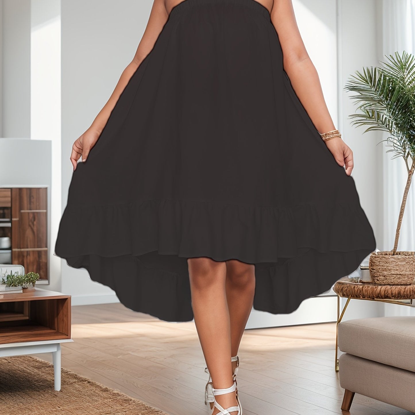 Plus Size Ruffle Hem Tube Dress - Flowy, Sleeveless, Casual, Comfortable, and Breathable - Perfect for Spring, Summer, and Outdoor Activities, Womens Plus Size Clothing