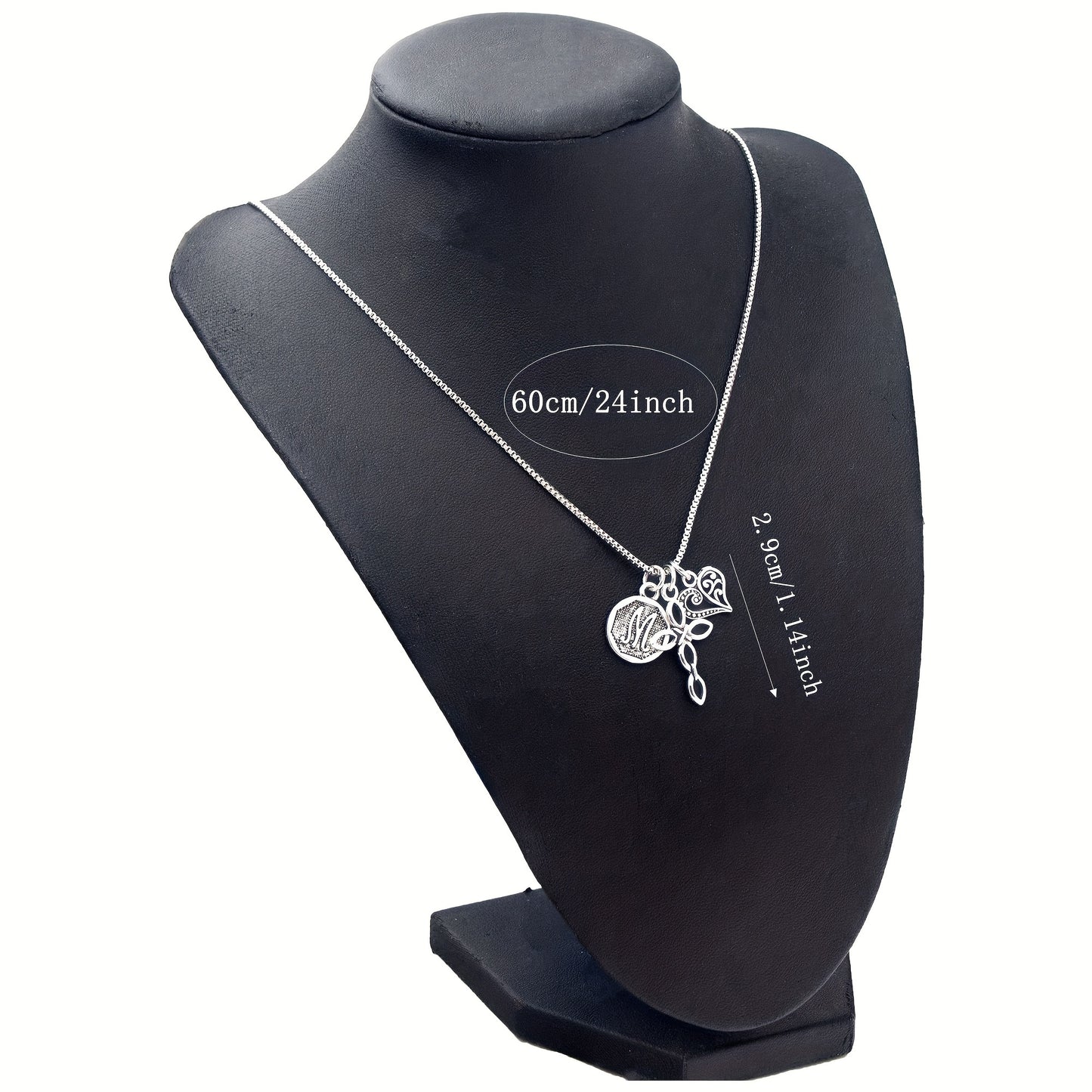 1pc Silvery Initial A-Z Square Chain Necklace For Men Women, Letter Heart Cross Pendant Necklaces, Valentine's Day Birthday Jewelry Gifts