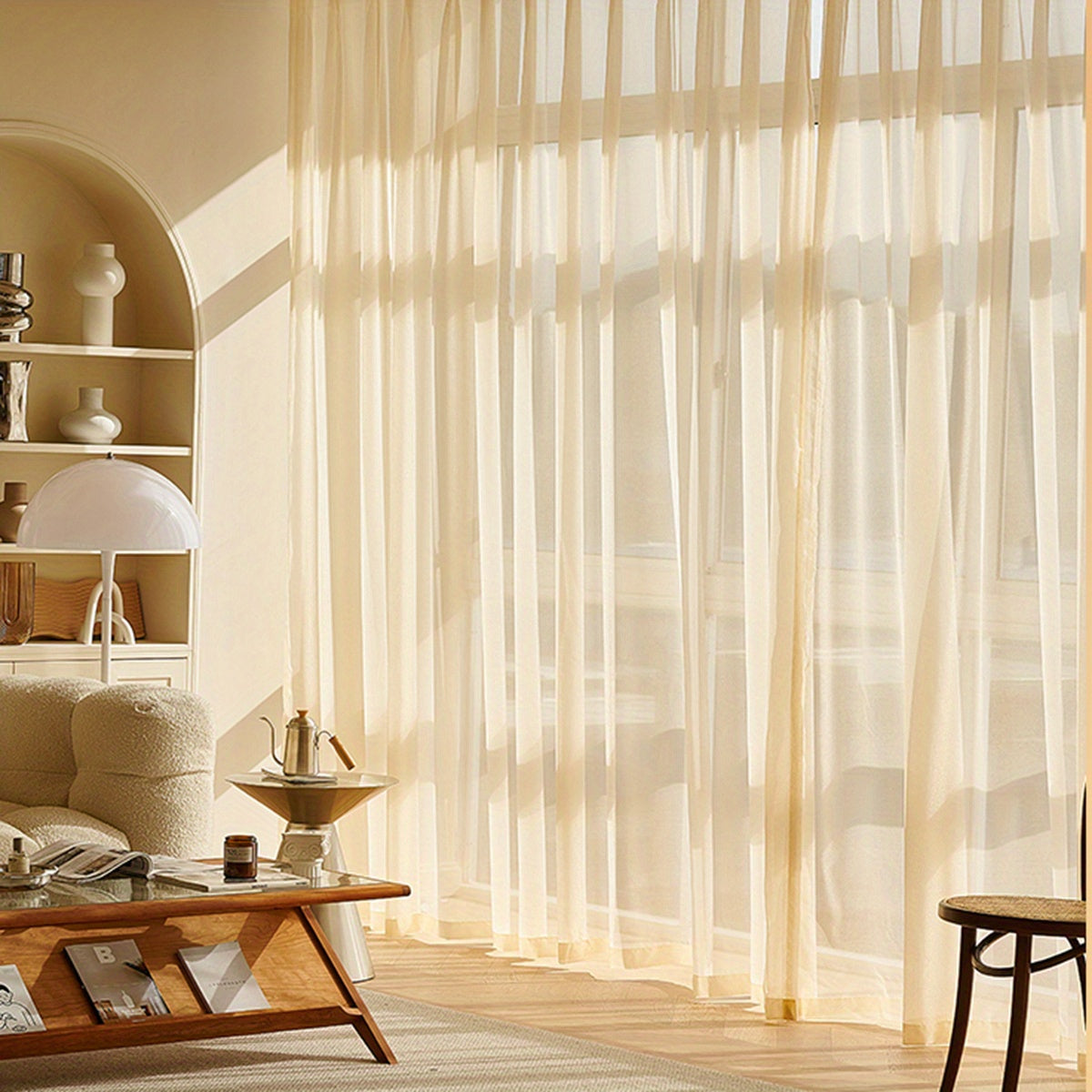 1-Panel Solid Color French Sheer Curtain - Elegant Rod Pocket Design, Light-Filtering, Balcony and Living Room Ready - Easy Installation, Bedroom and Floating Window Decoration Ideal