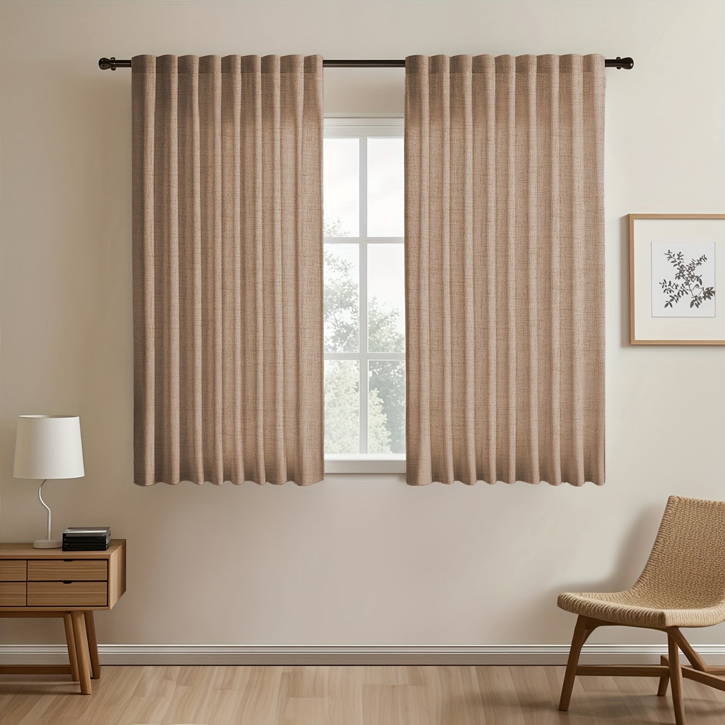 2pcs Contemporary Linen-Look Curtains - European Style, Light Filtering, UV Protection, Polyester Material, Solid Color, Machine Washable, for Living Room/Bedroom/Kitchen/Study, No Lining, Rod Pocket Hanging Type, Suitable for All Seasons