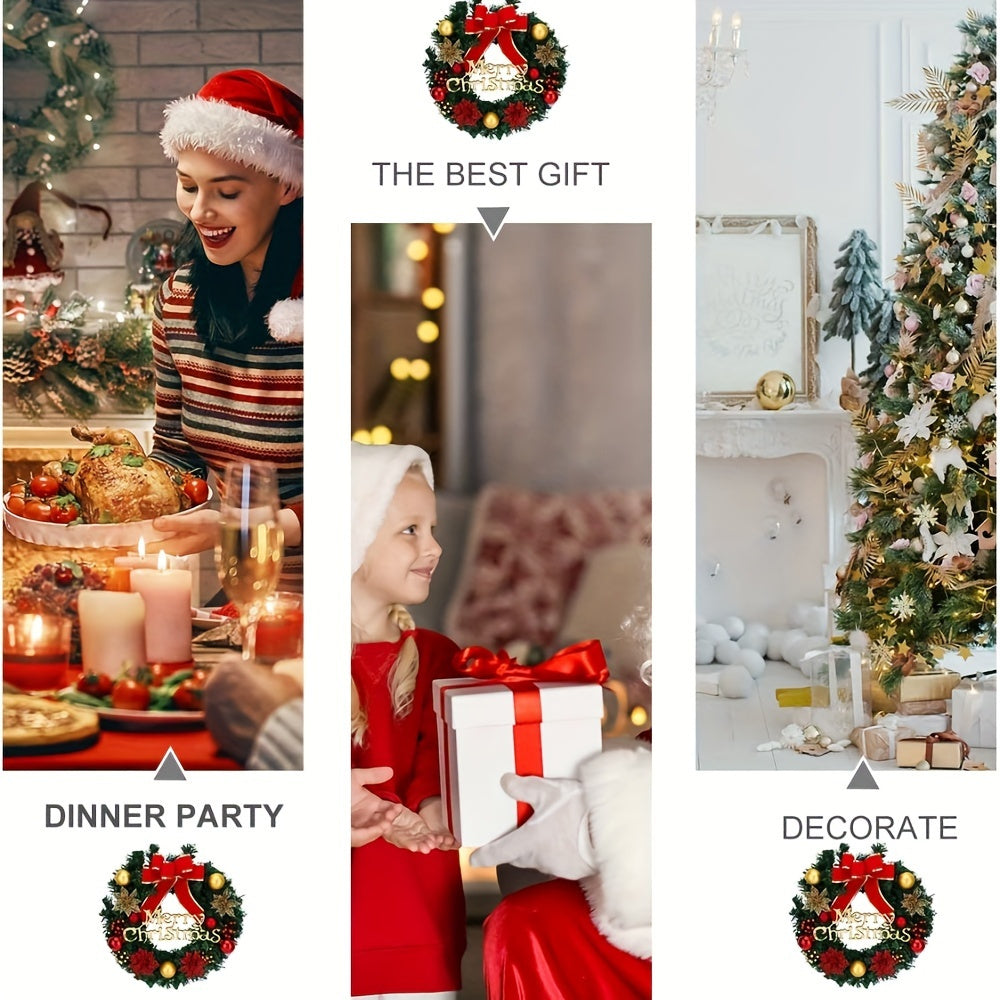Charming 12" Christmas Wreath with Red Bow - Weatherproof Artificial Holly for Front Door, Indoor/Outdoor Holiday Decor, for Christmas