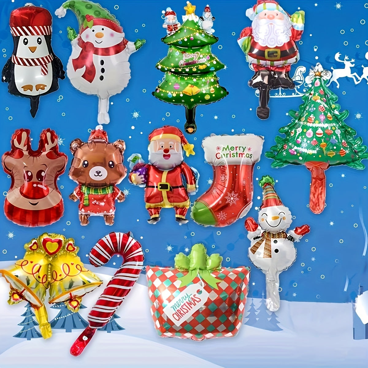 10pcs Mini Christmas Cartoon Cute Balloons, Assorted Colors, Aluminum Foil Balloon Decorations for Party & Gathering, Festive Holiday Decoration Props, No Power Needed, Christmas Party Supplies