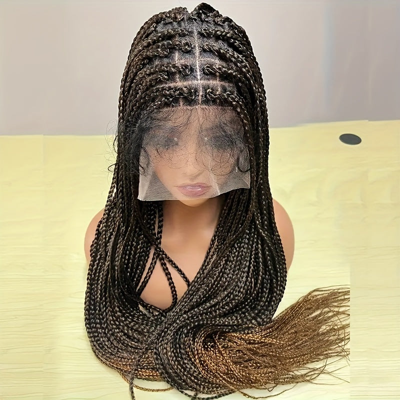 36 Inch Full Lace Knotless Box Braided Wigs - Elegant, 250% Density, Synthetic Long Braided Wig with Transparent Lace - Suitable for All Women