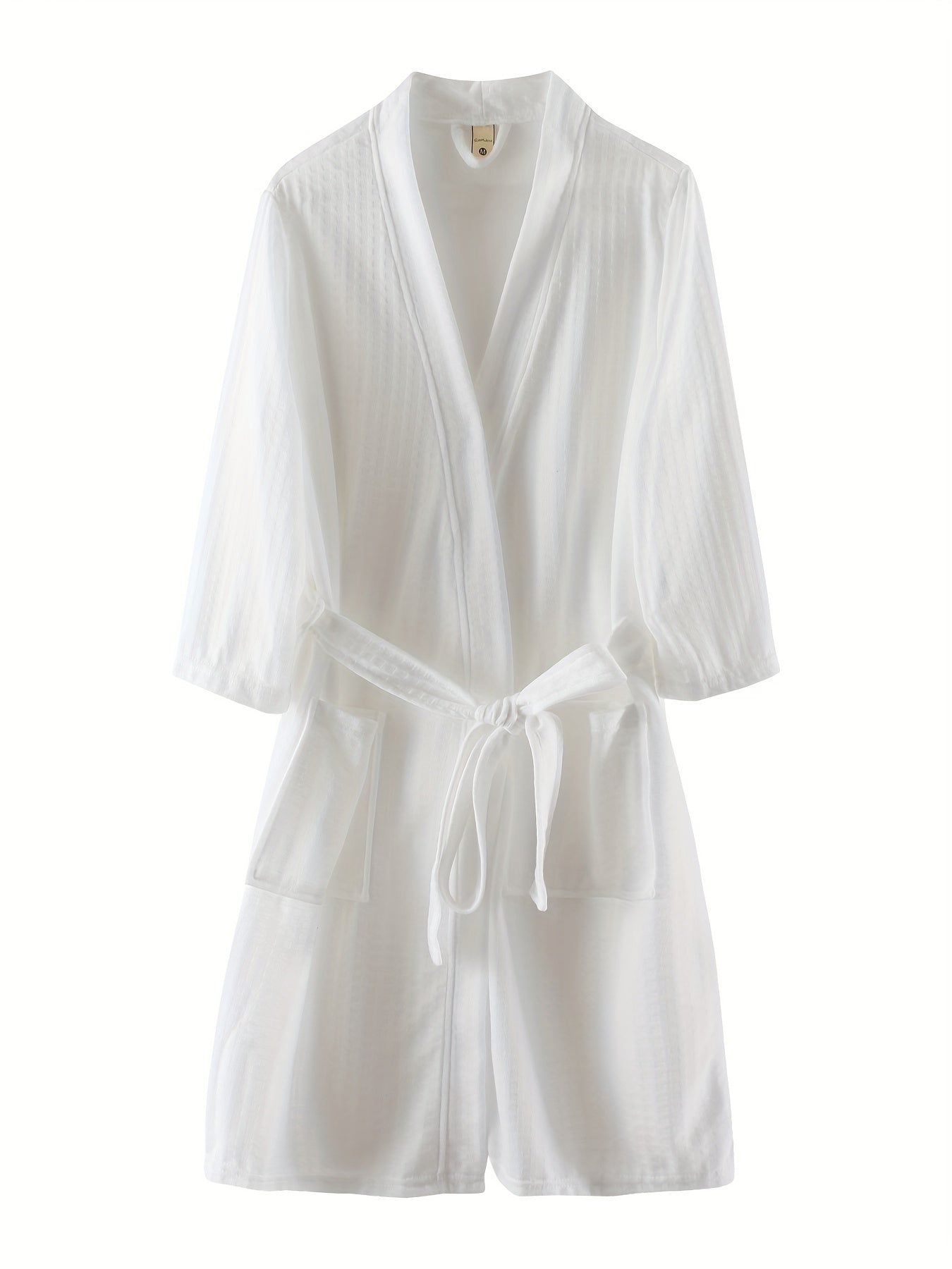 Men's Waffle Bathrobe Japanese Kimono Robe, Vacation Style Comfortable Sleepwear Elegant Style Bathrobe With Belt Spa Home Wears