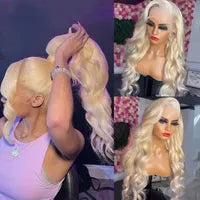Peruvian Hair Wine Red Blonde Highlight Colored Body Wave Lace Front Wigs HD 13x4 Lace Frontal Wig PrePlucked Synthetic Closure Preplucked