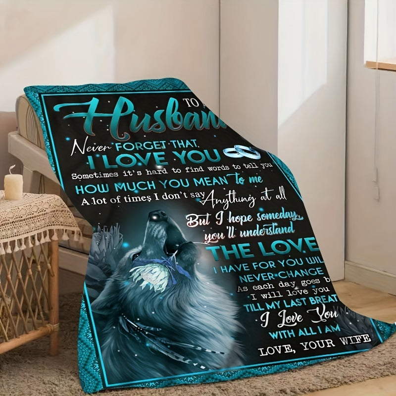 1pc Soft & Cozy Flannel Blanket - Perfect for Couch, Bed, Sofa, and Travel - Heartfelt "To My Husband From Wife" Gift Idea - Plush Throw Blanket for Snuggling Up Indoors and Outdoors