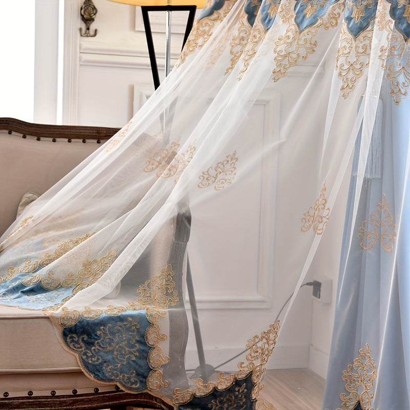 1pc Exquisite Boho Embroidered Gauze Curtain - Sun Blocking, Breathable, and Stylish Decor for Living Room and Bedroom with Natural Light Filtering and Air Circulation