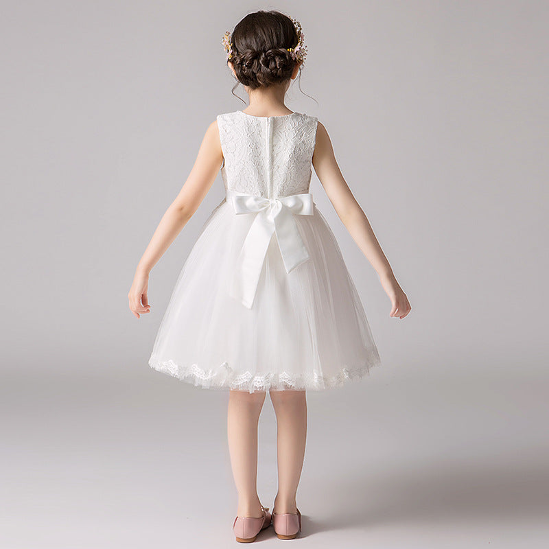 ZllKl Children's Dress Summer Hot Sale Flower Girl Puffy Gauze Princess Dress Girl Baby Host Costume for Piano Performance Skirt