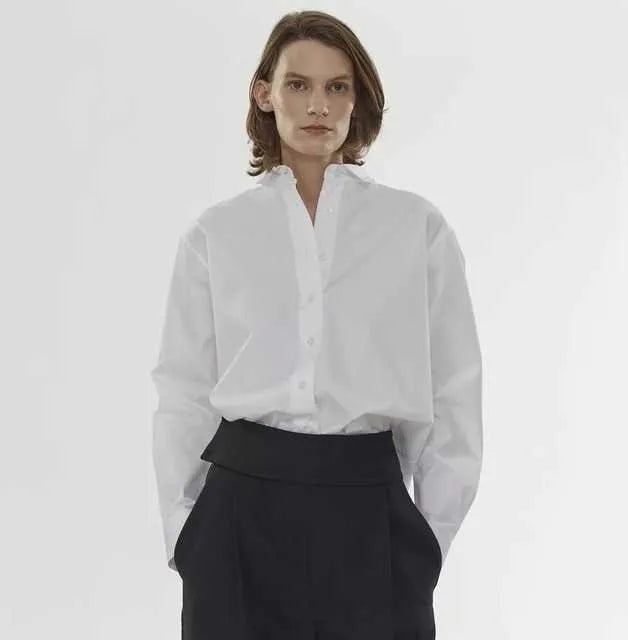 Toteme Embroidered Cotton Lapel Shirt Fall Classic Designer Simple Loose Long Sleeve White Womens Tops Free Shipping