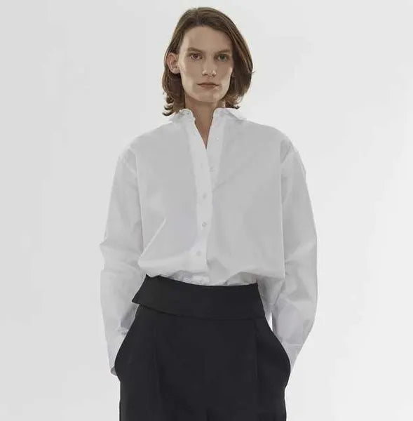 Toteme Embroidered Cotton Lapel Shirt Fall Classic Designer Simple Loose Long Sleeve White Womens Tops Free Shipping