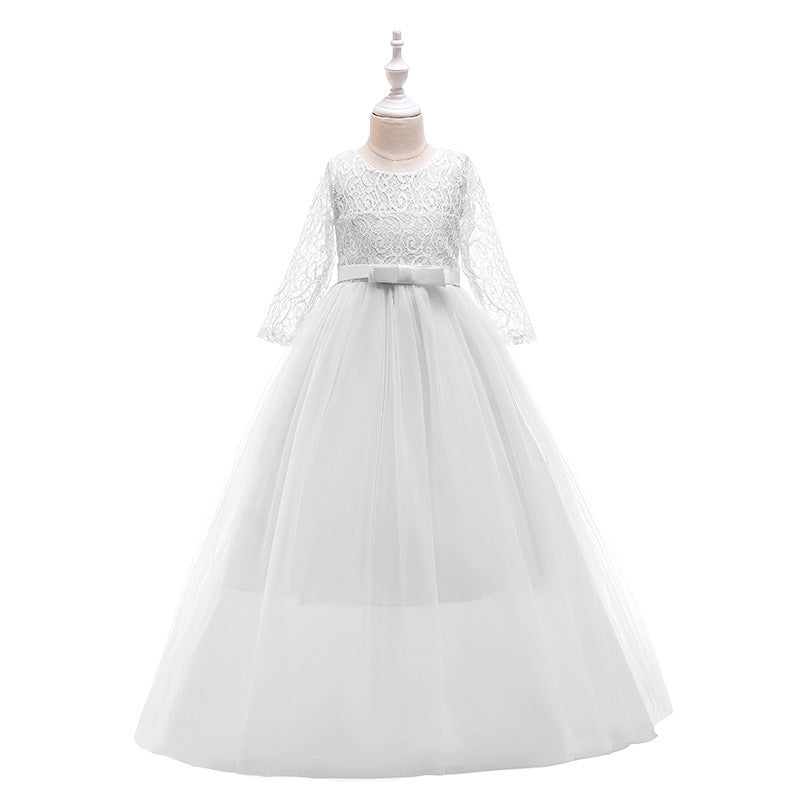 ZllKl Cross-Border Girls' Bowknot Pettiskirt New Flower Girl Wedding Dress Evening Party Performance Princess Dress