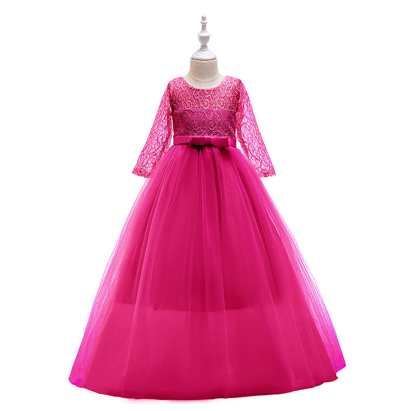 ZllKl Cross-Border Girls' Bowknot Pettiskirt New Flower Girl Wedding Dress Evening Party Performance Princess Dress