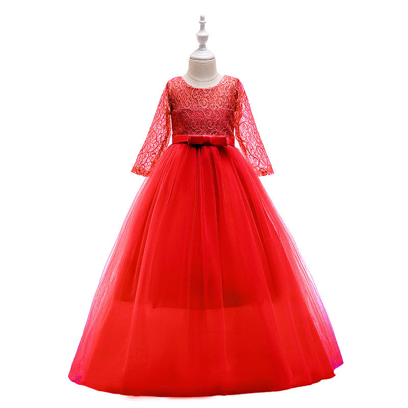 ZllKl Cross-Border Girls' Bowknot Pettiskirt New Flower Girl Wedding Dress Evening Party Performance Princess Dress