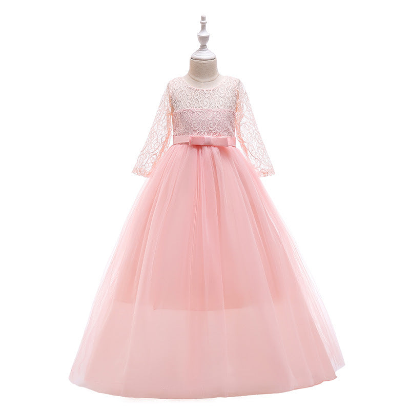 ZllKl Cross-Border Girls' Bowknot Pettiskirt New Flower Girl Wedding Dress Evening Party Performance Princess Dress