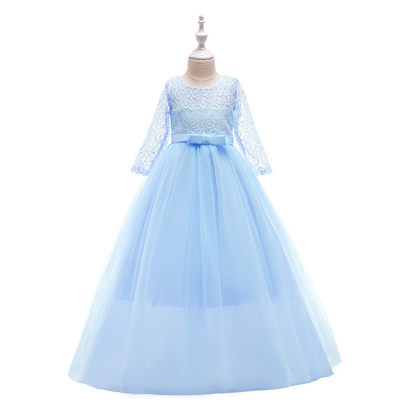 ZllKl Cross-Border Girls' Bowknot Pettiskirt New Flower Girl Wedding Dress Evening Party Performance Princess Dress