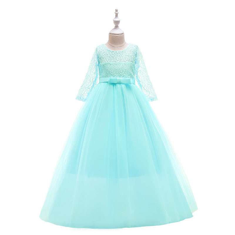 ZllKl Cross-Border Girls' Bowknot Pettiskirt New Flower Girl Wedding Dress Evening Party Performance Princess Dress