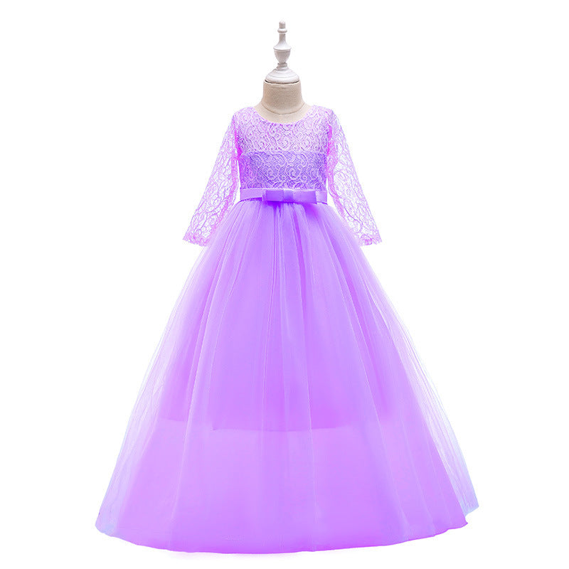 ZllKl Cross-Border Girls' Bowknot Pettiskirt New Flower Girl Wedding Dress Evening Party Performance Princess Dress