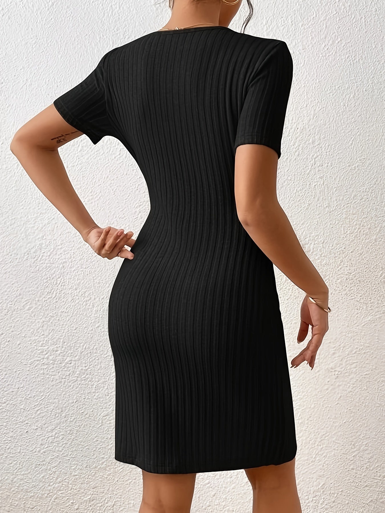 Womens Ribbed Surplice Neck Dress - Effortlessly Casual, Short Sleeve, Tie Side Design for a Comfortable Fit - Perfect for Everyday Wear