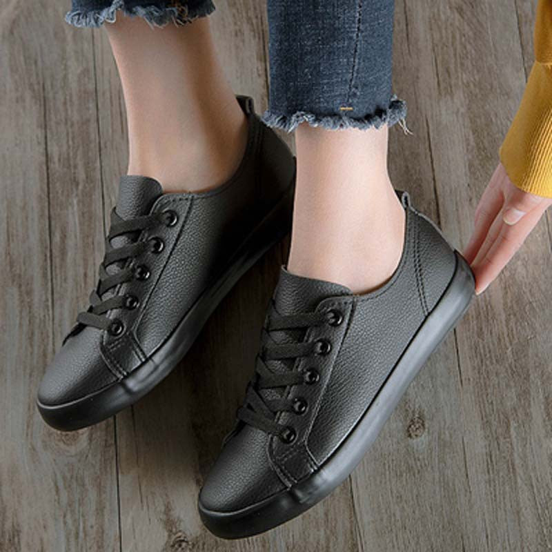 ZllKl Yuanbu Summer Leather Hong Kong Style Flat Shoes Korean Style Versatile Outdoor Leisure Work Black Shoes for Students Female Cloth Shoes