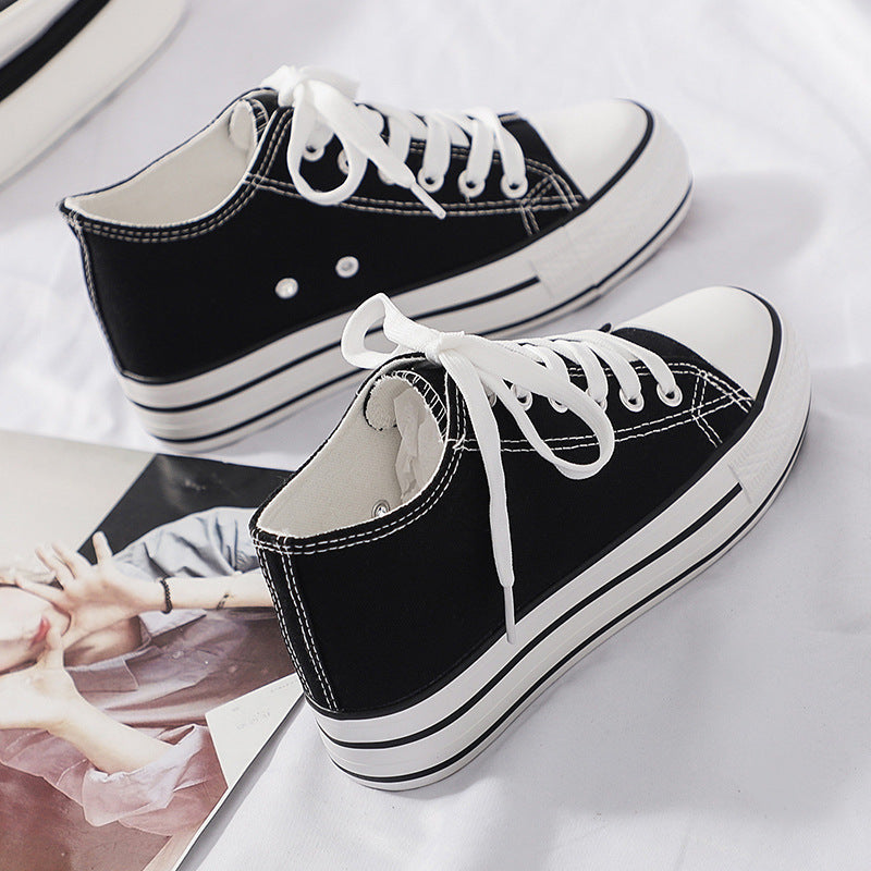 ZllKl Height Increasing Insole Canvas Shoes Female Student Shoes Female Fashionable Shoes New Korean Style White Shoes Female Breathable Board Shoes Female Fashionable