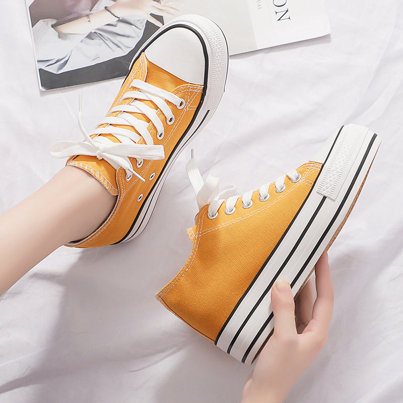 ZllKl Height Increasing Insole Canvas Shoes Female Student Shoes Female Fashionable Shoes New Korean Style White Shoes Female Breathable Board Shoes Female Fashionable