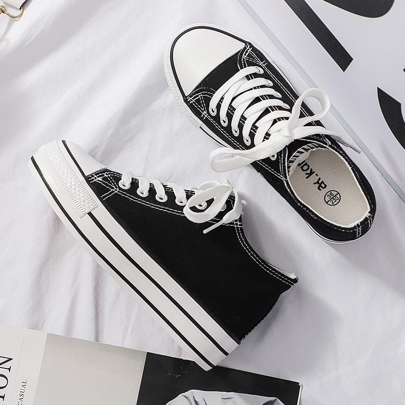 ZllKl Height Increasing Insole Canvas Shoes Female Student Shoes Female Fashionable Shoes New Korean Style White Shoes Female Breathable Board Shoes Female Fashionable