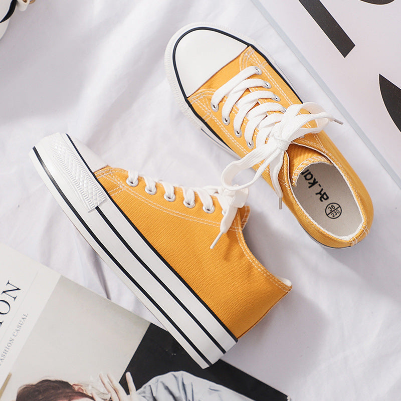 ZllKl Height Increasing Insole Canvas Shoes Female Student Shoes Female Fashionable Shoes New Korean Style White Shoes Female Breathable Board Shoes Female Fashionable