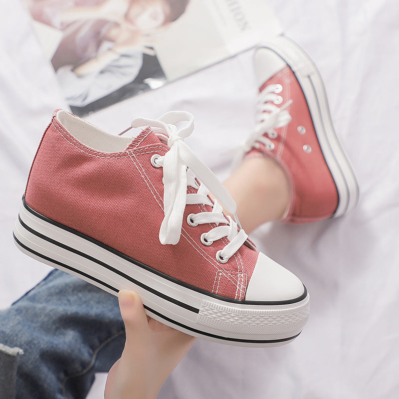 ZllKl Height Increasing Insole Canvas Shoes Female Student Shoes Female Fashionable Shoes New Korean Style White Shoes Female Breathable Board Shoes Female Fashionable