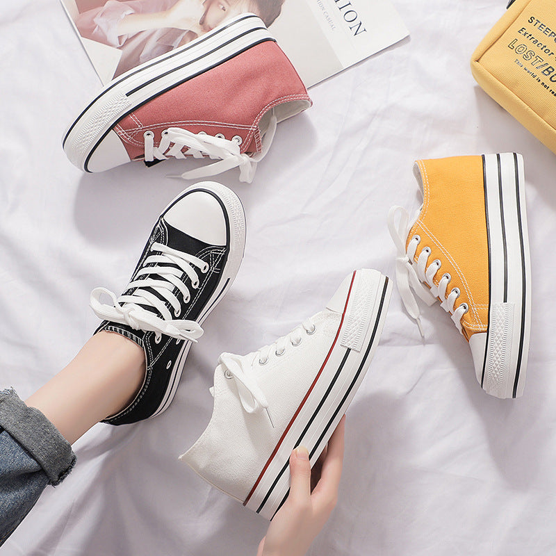 ZllKl Height Increasing Insole Canvas Shoes Female Student Shoes Female Fashionable Shoes New Korean Style White Shoes Female Breathable Board Shoes Female Fashionable